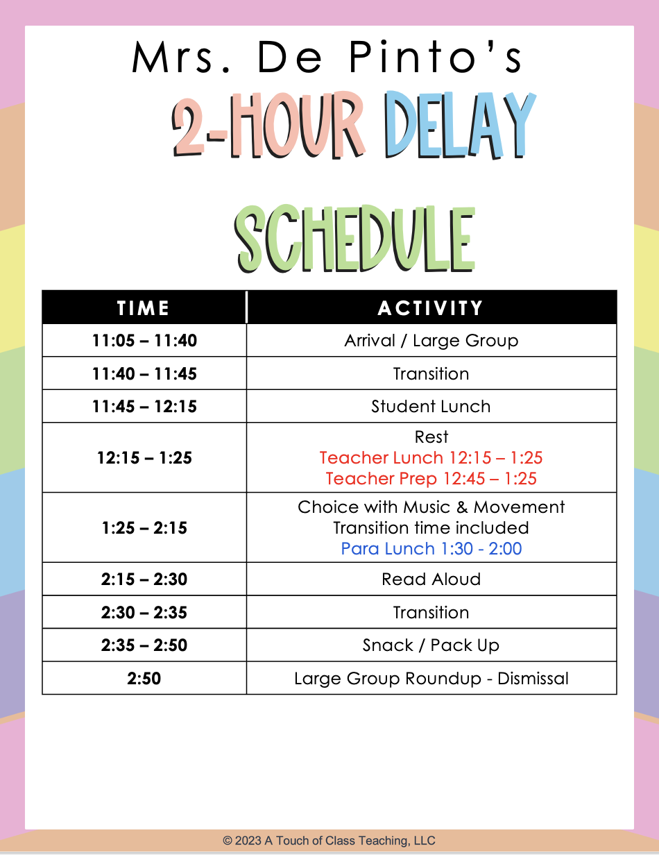 2 Hour Delay Schedule
